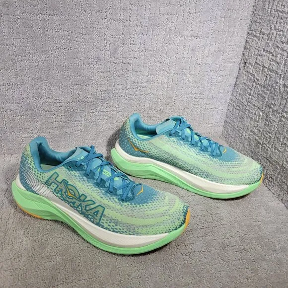 Hoka One One Mach X Mens Size 12D Ocean Mist / Lime Glow Mesh Running Sneakers