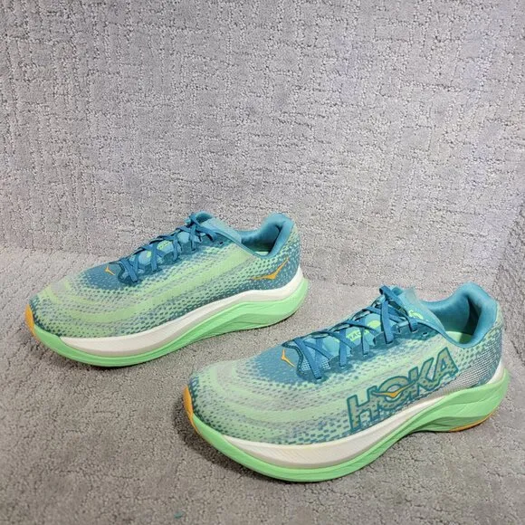 Hoka One One Mach X Mens Size 12D Ocean Mist / Lime Glow Mesh Running Sneakers