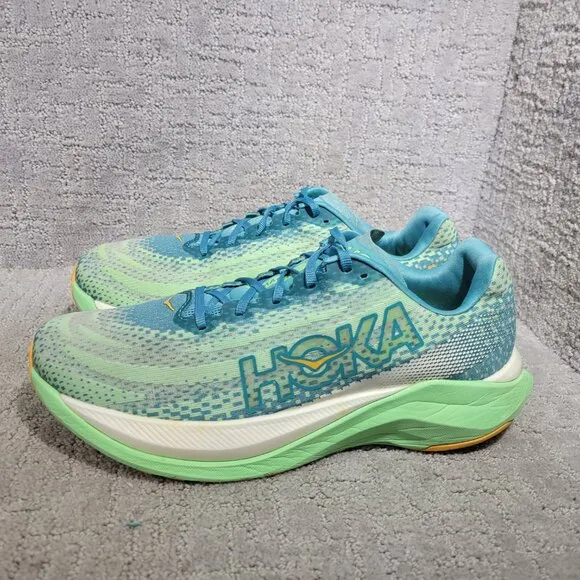 Hoka One One Mach X Mens Size 12D Ocean Mist / Lime Glow Mesh Running Sneakers
