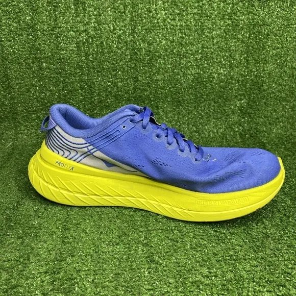 Hoka One One Men's Carbon X Comfort Lace Up Running Shoes Blue / Yellow Size 9