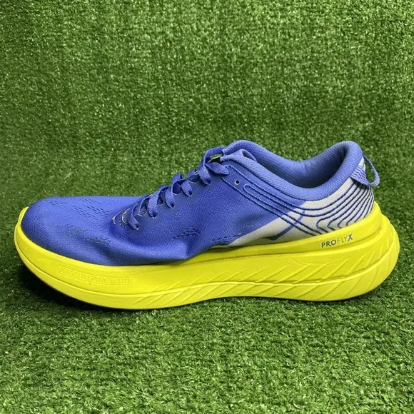 Hoka One One Men's Carbon X Comfort Lace Up Running Shoes Blue / Yellow Size 9