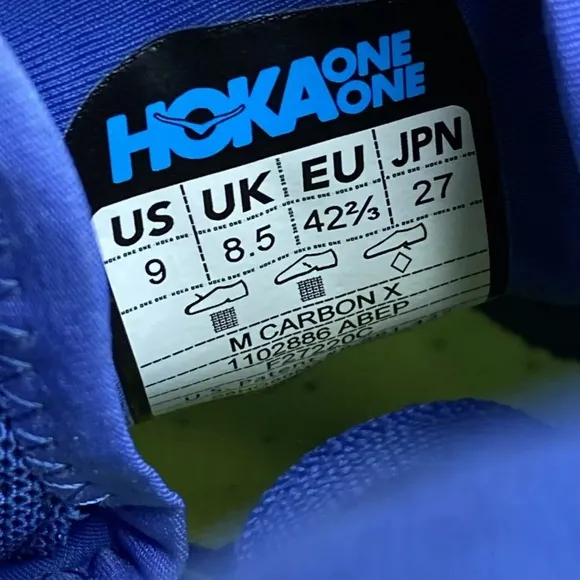 Hoka One One Men's Carbon X Comfort Lace Up Running Shoes Blue / Yellow Size 9