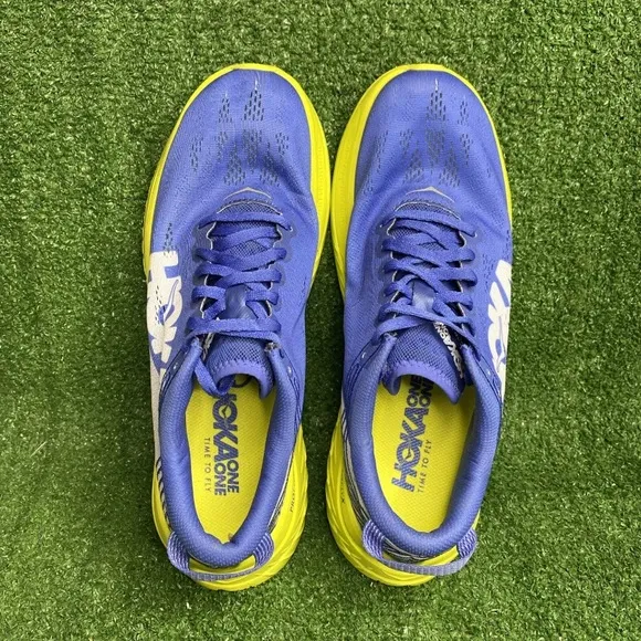 Hoka One One Men's Carbon X Comfort Lace Up Running Shoes Blue / Yellow Size 9
