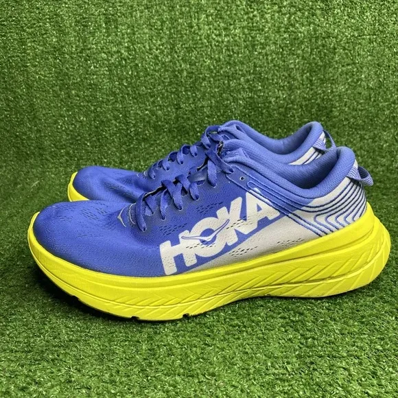 Hoka One One Men's Carbon X Comfort Lace Up Running Shoes Blue / Yellow Size 9