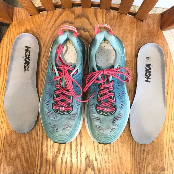 Hoka One One, Turquoise/Dark Pink, Lace Up Sneakers, Size 6.5