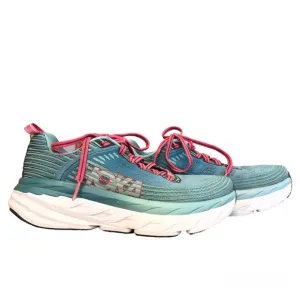 Hoka One One, Turquoise/Dark Pink, Lace Up Sneakers, Size 6.5