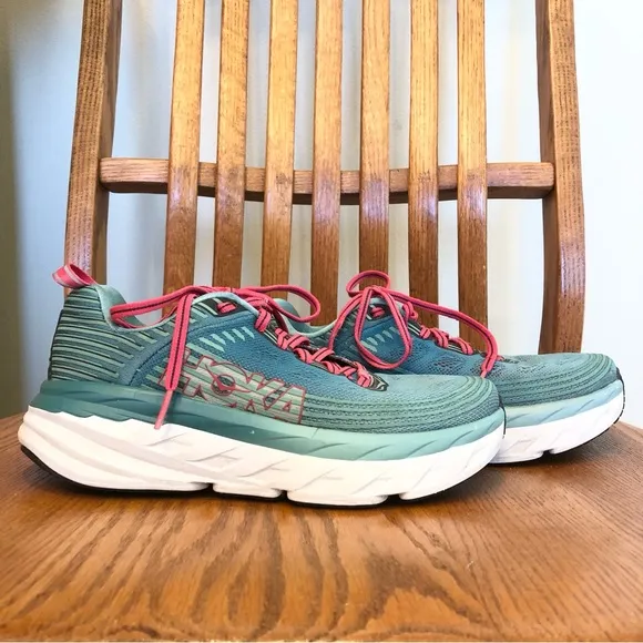 Hoka One One, Turquoise/Dark Pink, Lace Up Sneakers, Size 6.5