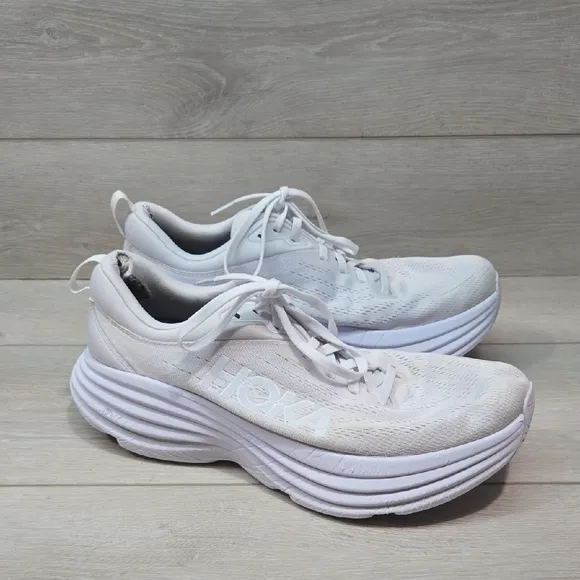 Hoka One One Women's Bondi 8 Athletic White Running Shoes Sneakers Sz 11B
