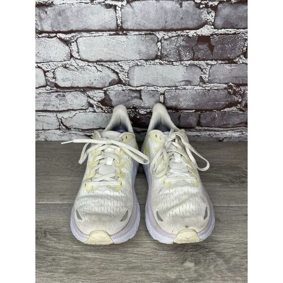 Hoka One One Clifton 8 1119394 BDBBW White Yellow Running Sneakers Sz 8B US/40EU