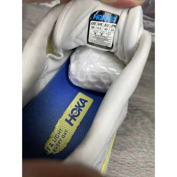 Hoka One One Clifton 8 1119394 BDBBW White Yellow Running Sneakers Sz 8B US/40EU
