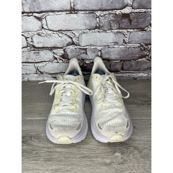 Hoka One One Clifton 8 1119394 BDBBW White Yellow Running Sneakers Sz 8B US/40EU