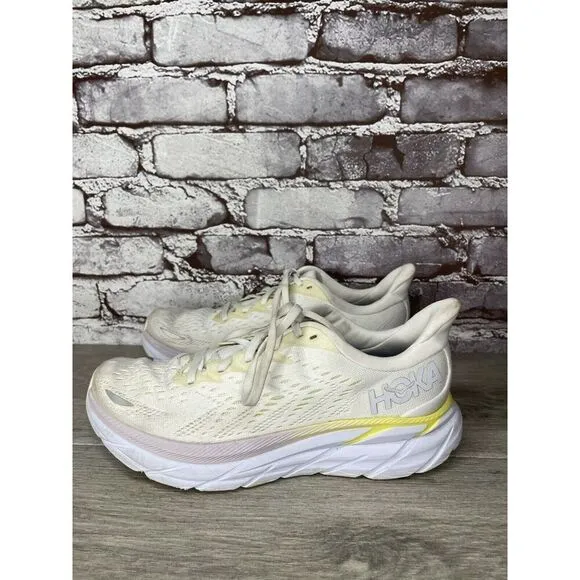 Hoka One One Clifton 8 1119394 BDBBW White Yellow Running Sneakers Sz 8B US/40EU
