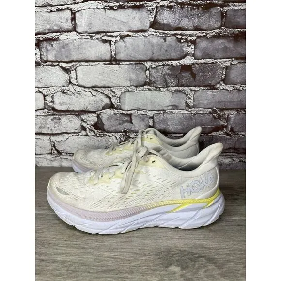 Hoka One One Clifton 8 1119394 BDBBW White Yellow Running Sneakers Sz 8B US/40EU
