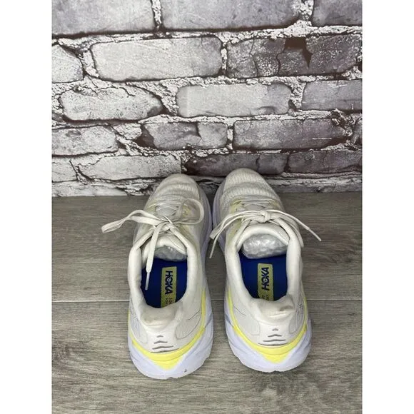 Hoka One One Clifton 8 1119394 BDBBW White Yellow Running Sneakers Sz 8B US/40EU