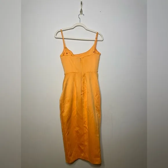 House of Cb Bianca Tangerine Satin Pleated Corset Midi Dress
