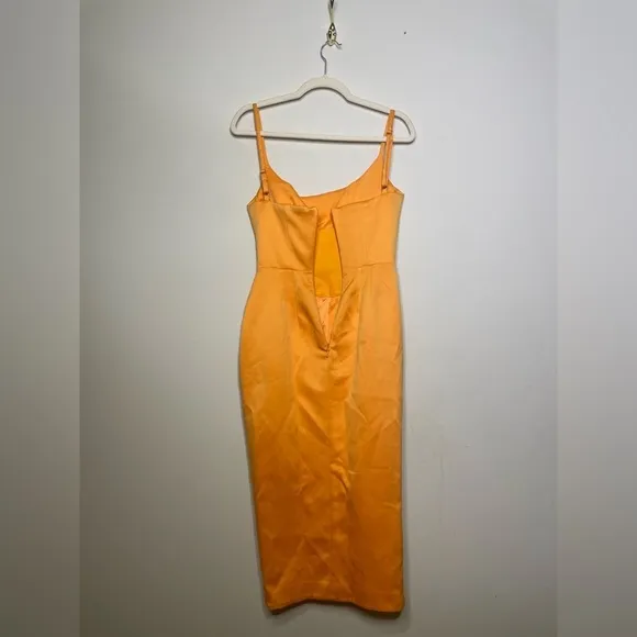 House of Cb Bianca Tangerine Satin Pleated Corset Midi Dress