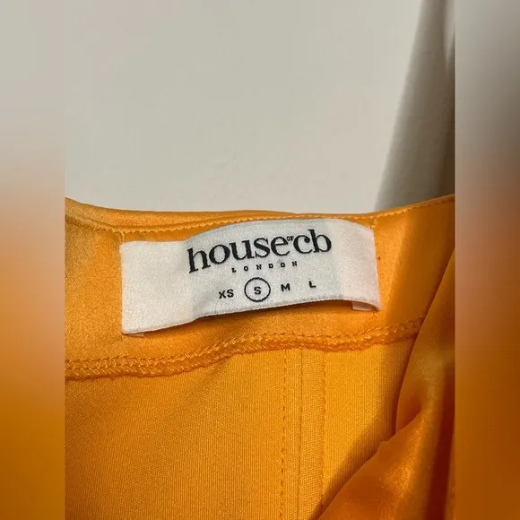 House of Cb Bianca Tangerine Satin Pleated Corset Midi Dress
