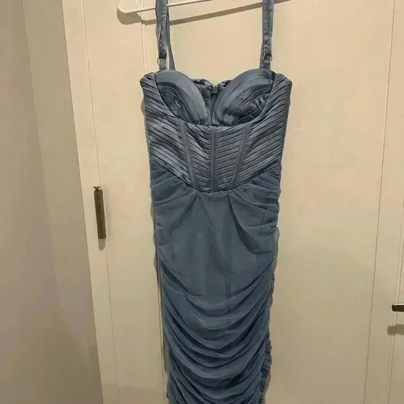House of CB Josephine Baby Blue Pleated Corset Midi Dress