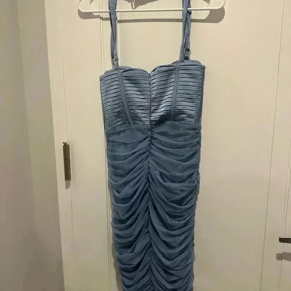 House of CB Josephine Baby Blue Pleated Corset Midi Dress