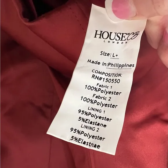 House of CB Olivia Wine Satin Off Shoulder Dress