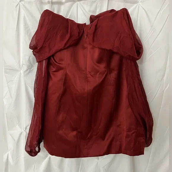 House of CB Olivia Wine Satin Off Shoulder Dress