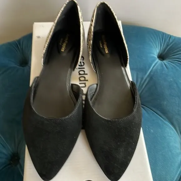 Hush Puppies  Black White Zebra Suede D'Orsay Flat  Ballet Shoes Size 7 Nwt