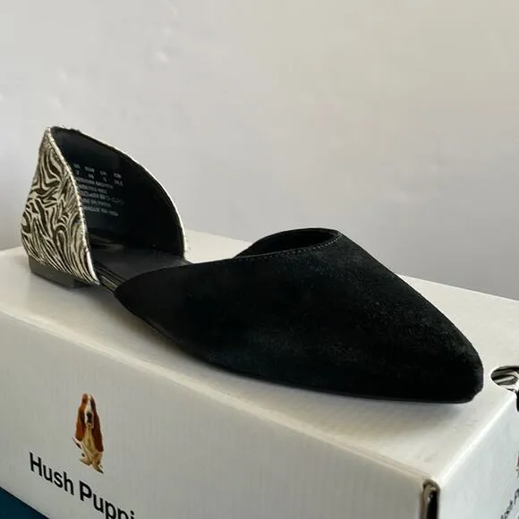 Hush Puppies  Black White Zebra Suede D'Orsay Flat  Ballet Shoes Size 7 Nwt
