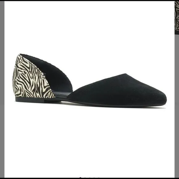 Hush Puppies  Black White Zebra Suede D'Orsay Flat  Ballet Shoes Size 7 Nwt