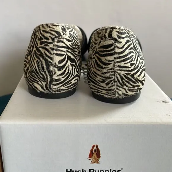 Hush Puppies  Black White Zebra Suede D'Orsay Flat  Ballet Shoes Size 7 Nwt