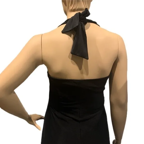 Igigi Halter Gown &amp; Shrug Size 14/16 Sheer Black on Black, Lace Trim Hi-Lo Dress