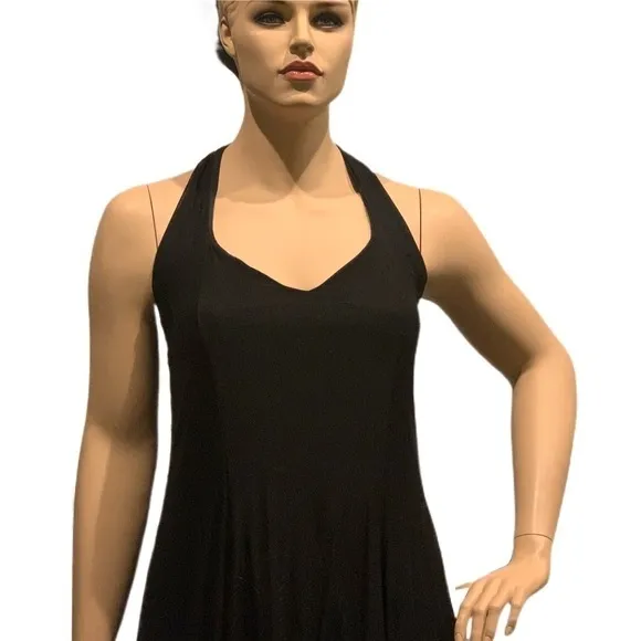 Igigi Halter Gown &amp; Shrug Size 14/16 Sheer Black on Black, Lace Trim Hi-Lo Dress