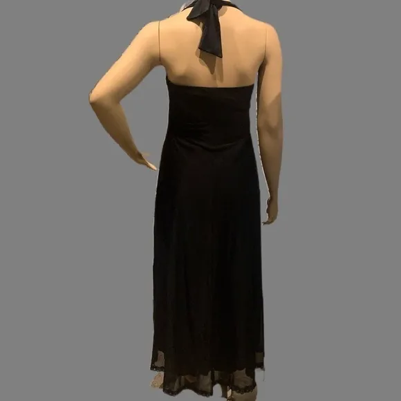 Igigi Halter Gown &amp; Shrug Size 14/16 Sheer Black on Black, Lace Trim Hi-Lo Dress