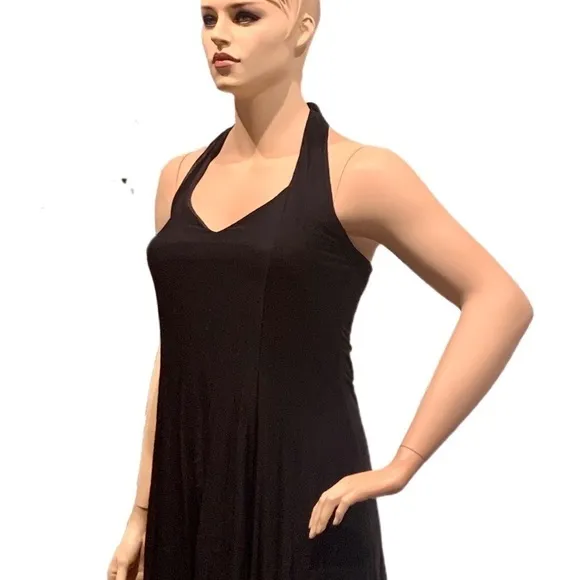 Igigi Halter Gown &amp; Shrug Size 14/16 Sheer Black on Black, Lace Trim Hi-Lo Dress