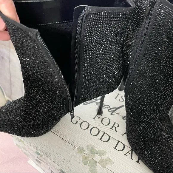 INC. Black Sequin Pointed Toe Stiletto Booty Shoes Size: 9M
