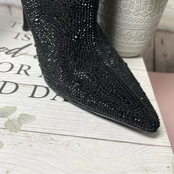 INC. Black Sequin Pointed Toe Stiletto Booty Shoes Size: 9M