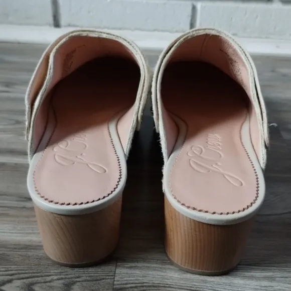 J. Crew Calf Hair Convertible Strap Leather Clog Size 8.5 White / Tan