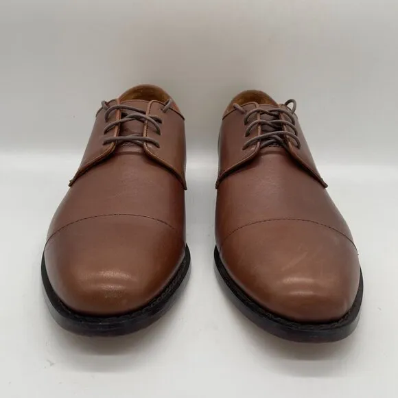 J. Crew Factory Mens Oxford Leather Cap Toe Shoes Brown Sz 10.5 Lace Up Preppy