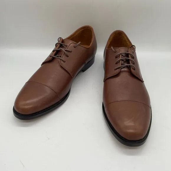 J. Crew Factory Mens Oxford Leather Cap Toe Shoes Brown Sz 10.5 Lace Up Preppy