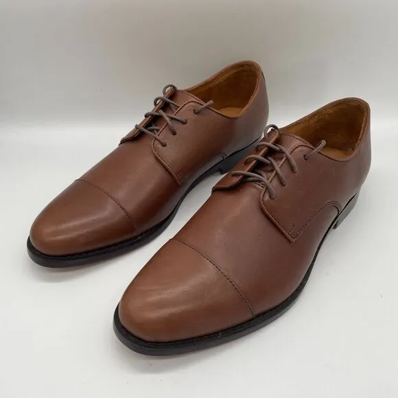 J. Crew Factory Mens Oxford Leather Cap Toe Shoes Brown Sz 10.5 Lace Up Preppy
