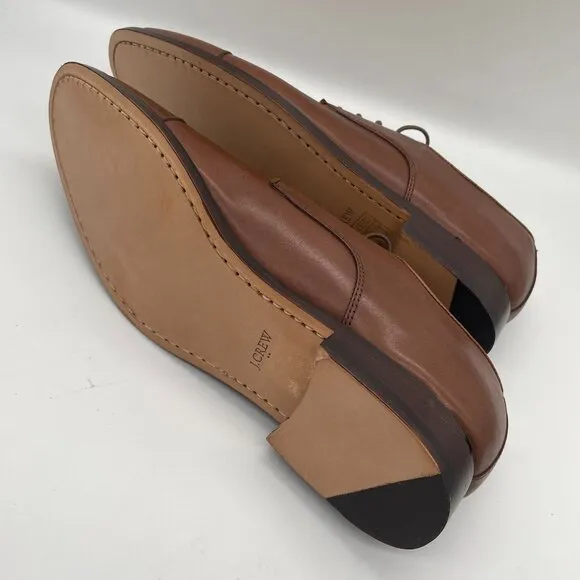 J. Crew Factory Mens Oxford Leather Cap Toe Shoes Brown Sz 10.5 Lace Up Preppy