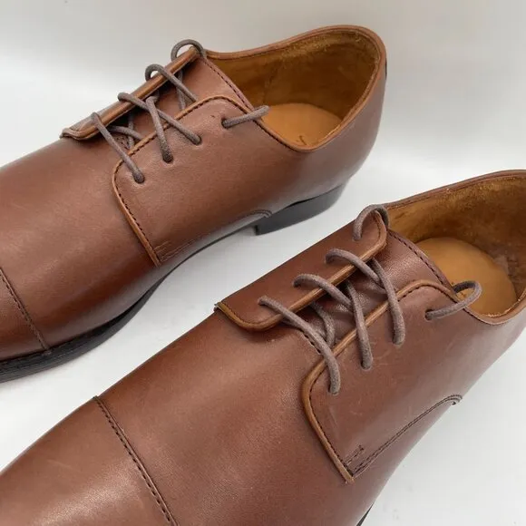 J. Crew Factory Mens Oxford Leather Cap Toe Shoes Brown Sz 10.5 Lace Up Preppy
