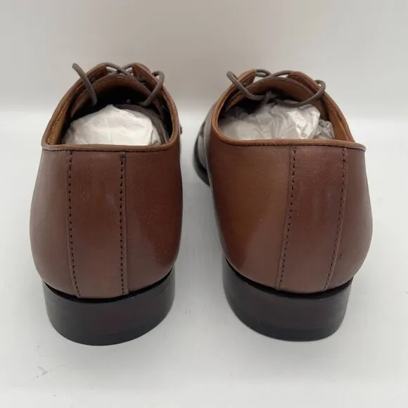 J. Crew Factory Mens Oxford Leather Cap Toe Shoes Brown Sz 10.5 Lace Up Preppy