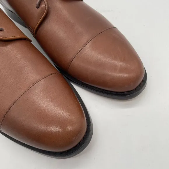 J. Crew Factory Mens Oxford Leather Cap Toe Shoes Brown Sz 10.5 Lace Up Preppy