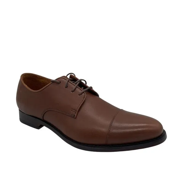 J. Crew Factory Mens Oxford Leather Cap Toe Shoes Brown Sz 10.5 Lace Up Preppy