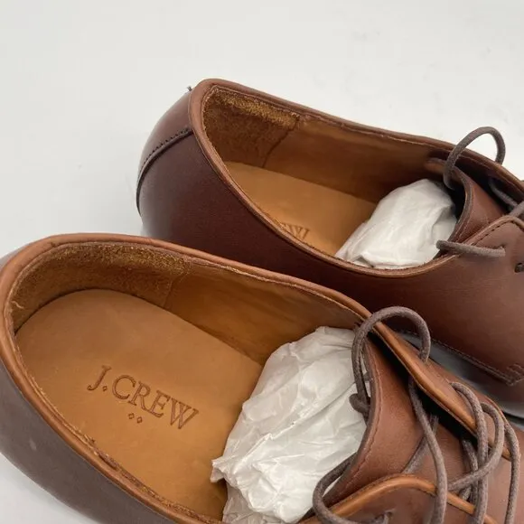 J. Crew Factory Mens Oxford Leather Cap Toe Shoes Brown Sz 10.5 Lace Up Preppy