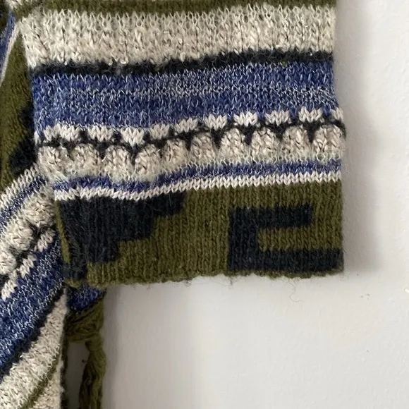 J. Jill Olive Green Ethnic Patterned Knit Kimono Coverup Open Sweater Boho sz S