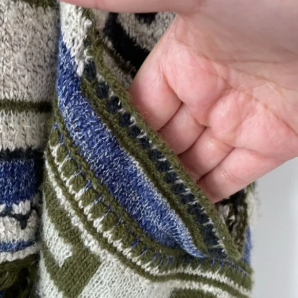 J. Jill Olive Green Ethnic Patterned Knit Kimono Coverup Open Sweater Boho sz S