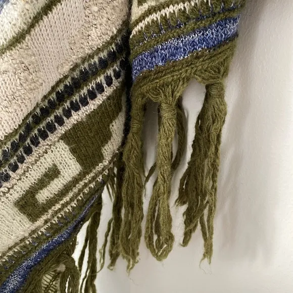 J. Jill Olive Green Ethnic Patterned Knit Kimono Coverup Open Sweater Boho sz S