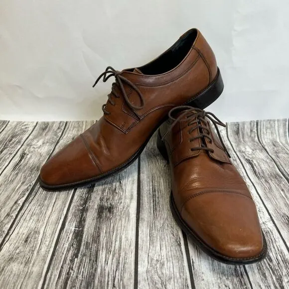 J. Murphy Men's Novick Cap Toe Lace Up Leather Oxford Shoes Cognac Brown 14 14M