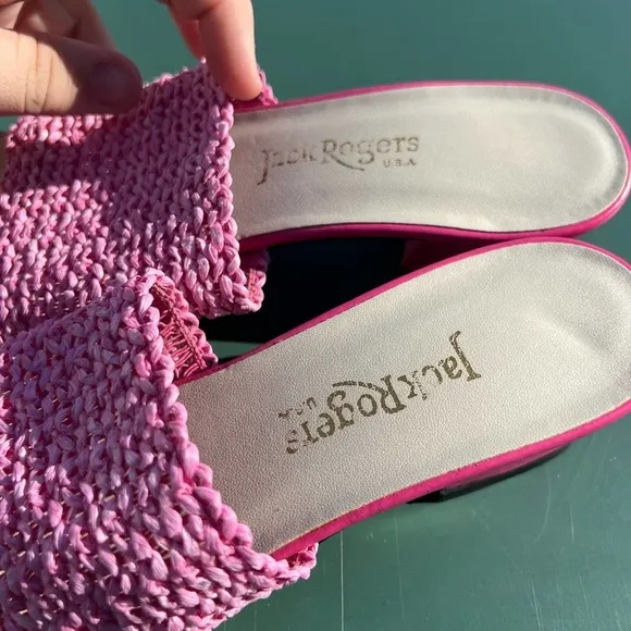 Jack Rogers USA pink heeled square toe wicker woven heels